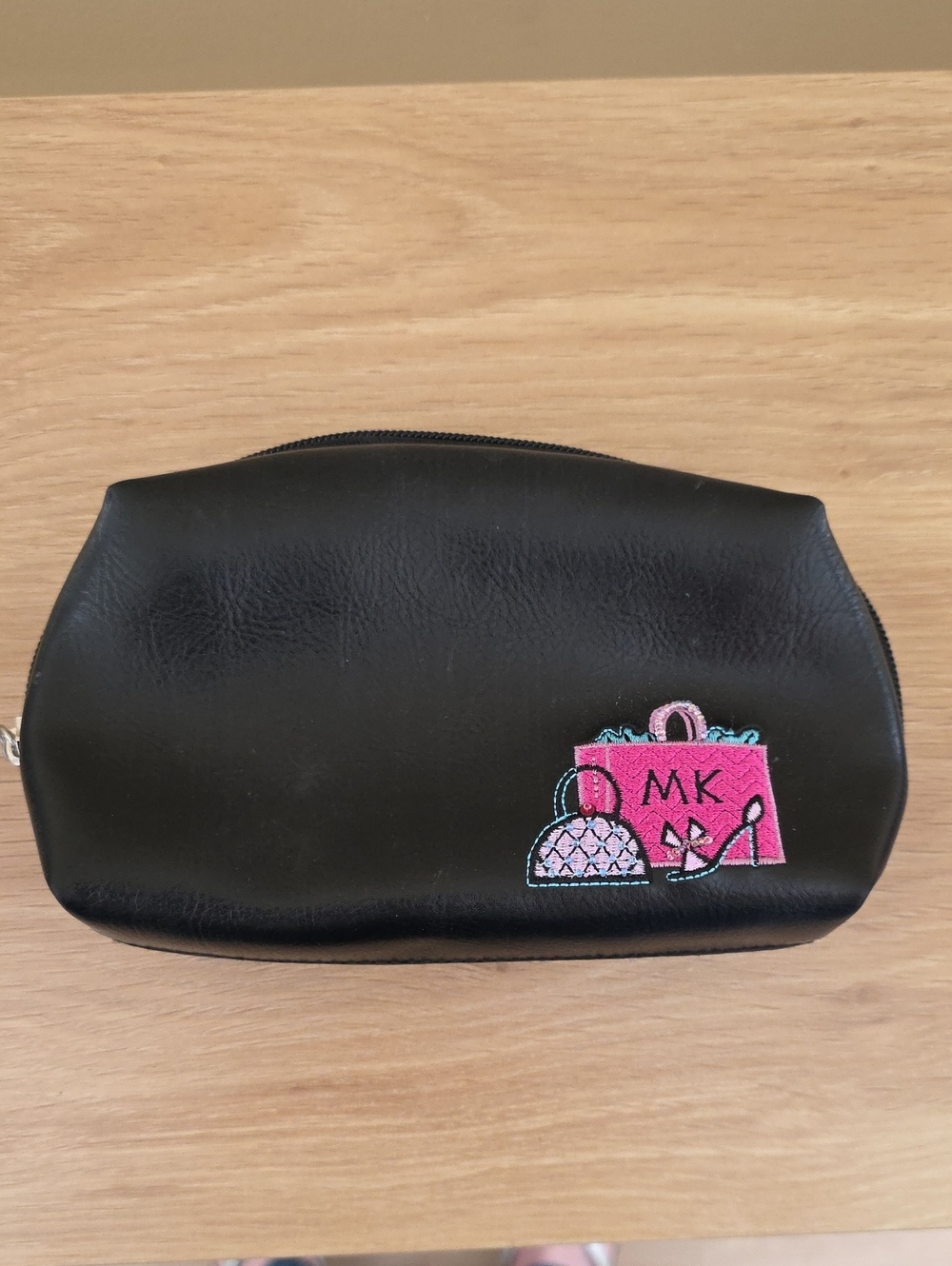 MaryKay Black Cosmetic Case with Pink Embroidered MK Motif